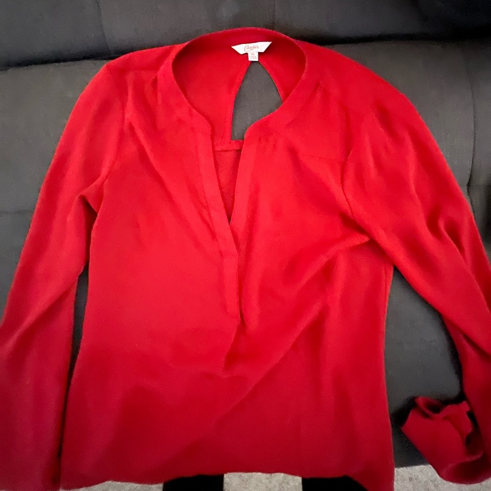 Candies Red Long Sleeve Sheer Blouse XS
